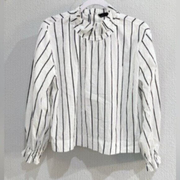 Zara Chic Contemporary Mock Neck Feminine Striped Office Long Sleeve Top - Picture 1 of 6